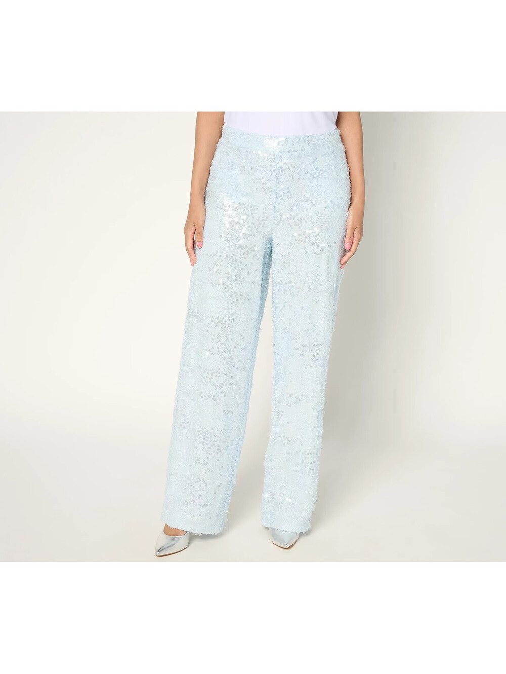 Dennis Basso Petite Wide Leg Sequin Pants Blue Mist, 24 #16